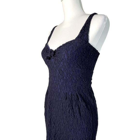 Free People Mesh Floral Lace Mini in Navy Blue Bow Tie Back Dress $138-SMALL - Picture 1 of 7